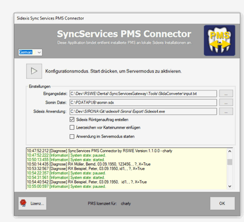 SidexisSyncServices PMS Konnektoren für DAMPSOFT DS-Win und solutio charly